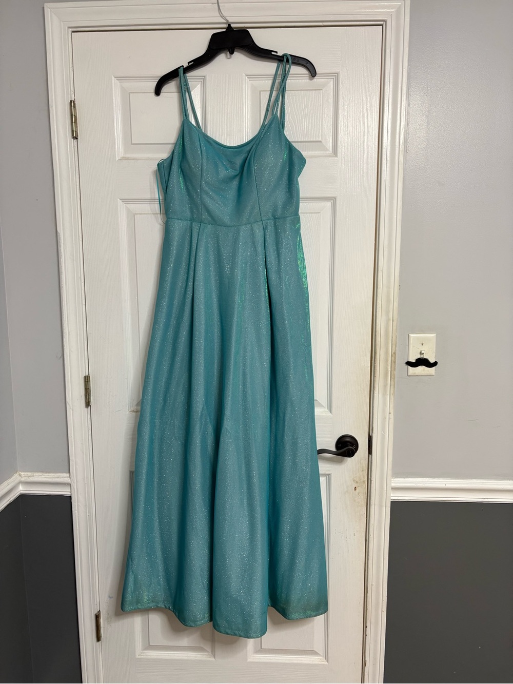 Sparkling Teal A-Line Prom Dress with Double Spaghetti Straps